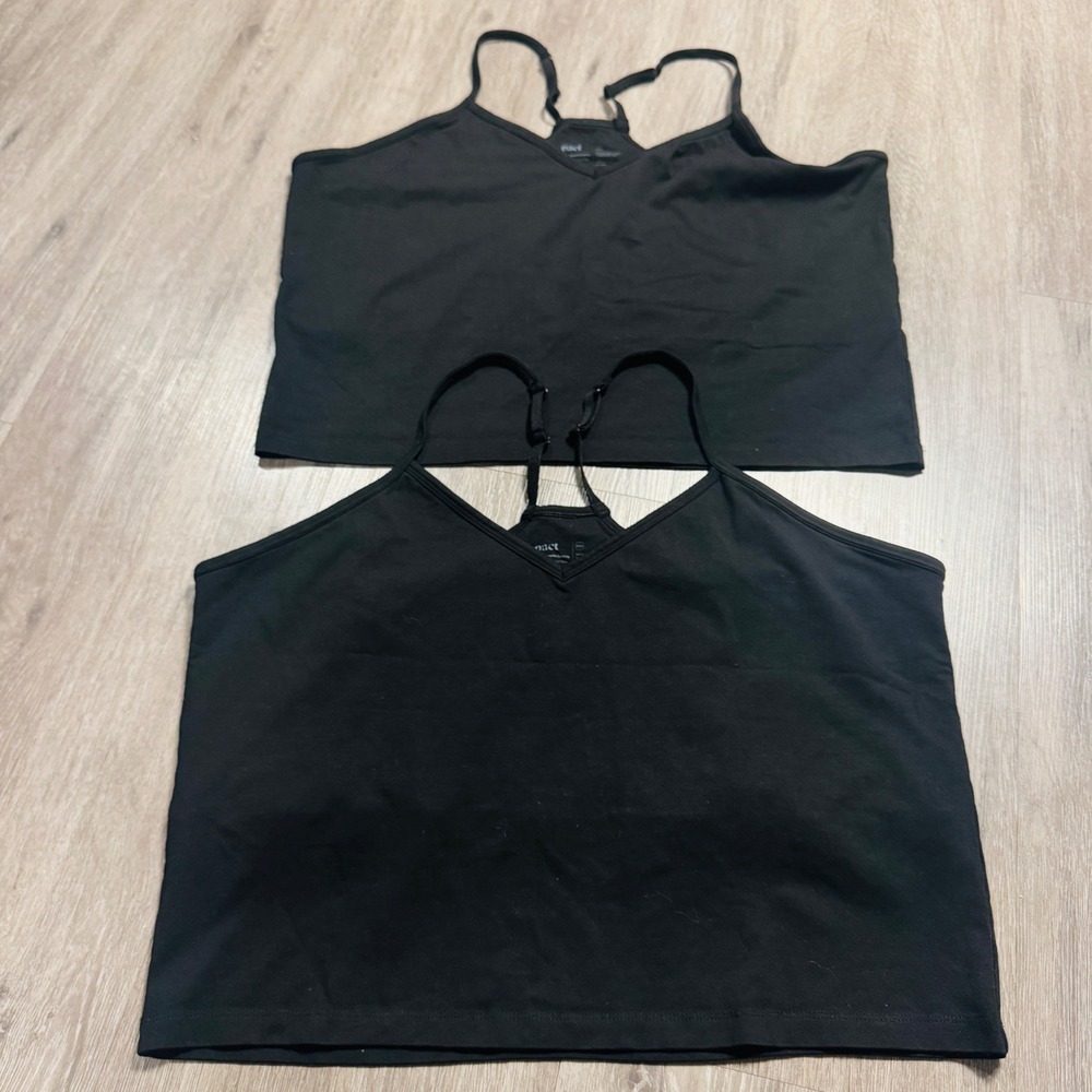 Pact Womens Organic Cotton V-Neck Camisole Tank Top Set Black Size 3XL 2-Pack